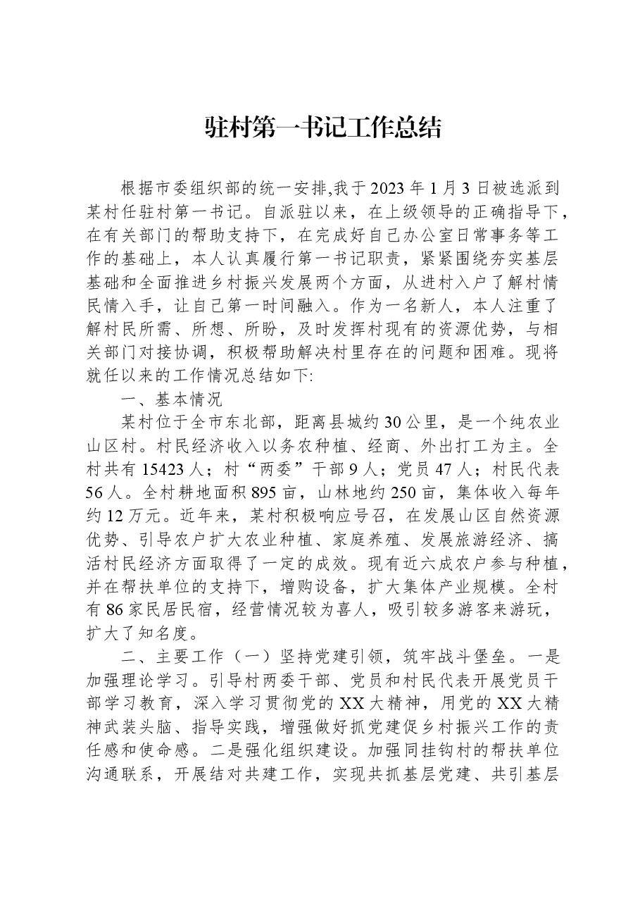 2023年驻村第一书记工作总结.docx,第1页预览