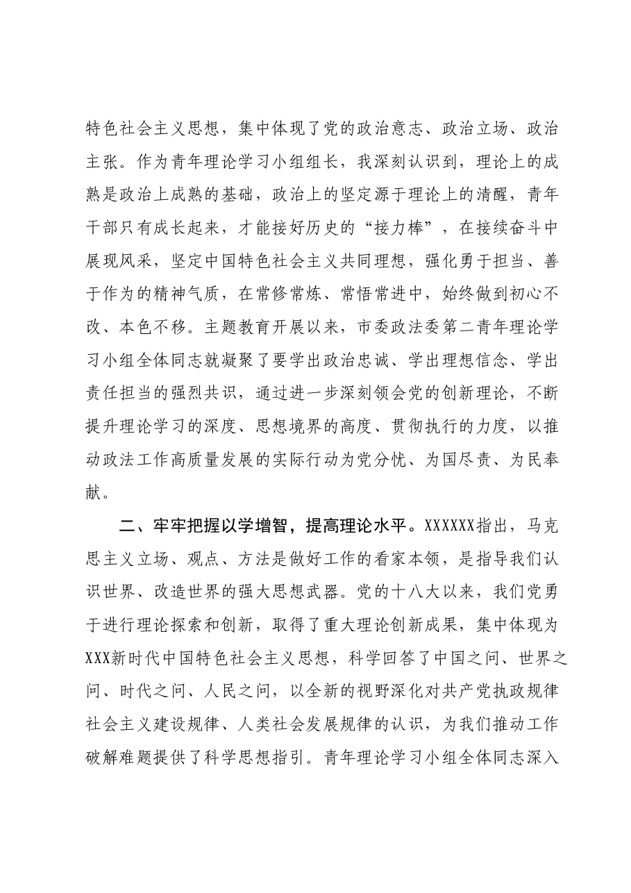在政法委机关青年干部主题教育读书班上的交流发言.docx，第2页预览