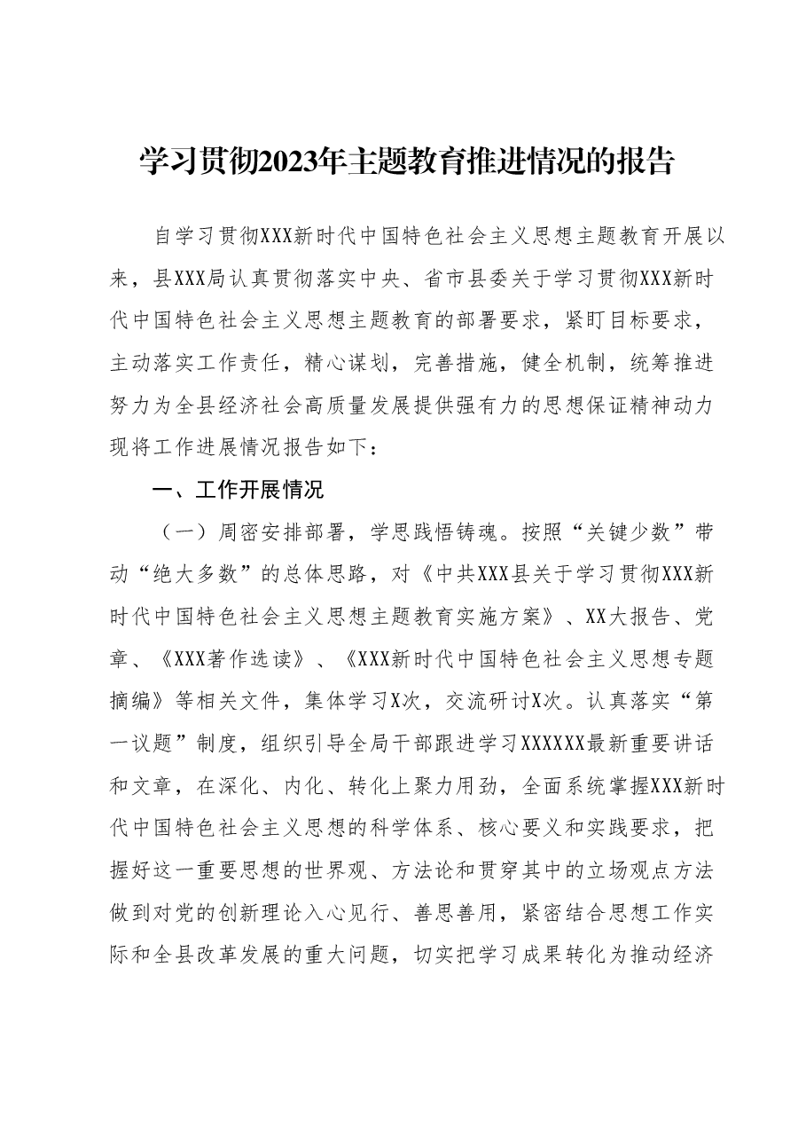 学习贯彻2023年主题教育推进情况的报告.docx,第1页预览