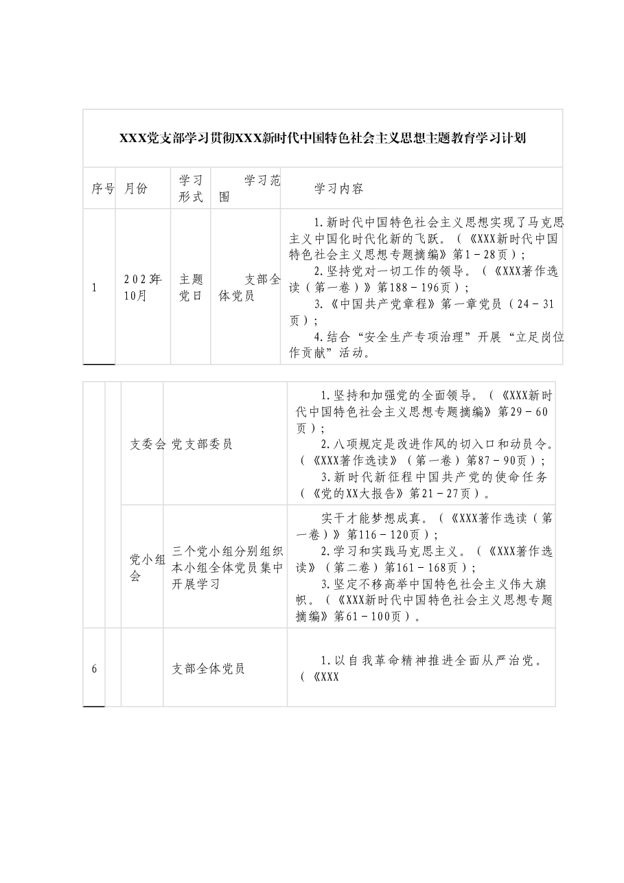 XXX党支部学习贯彻2023年主题教育学习计划.docx,第1页预览