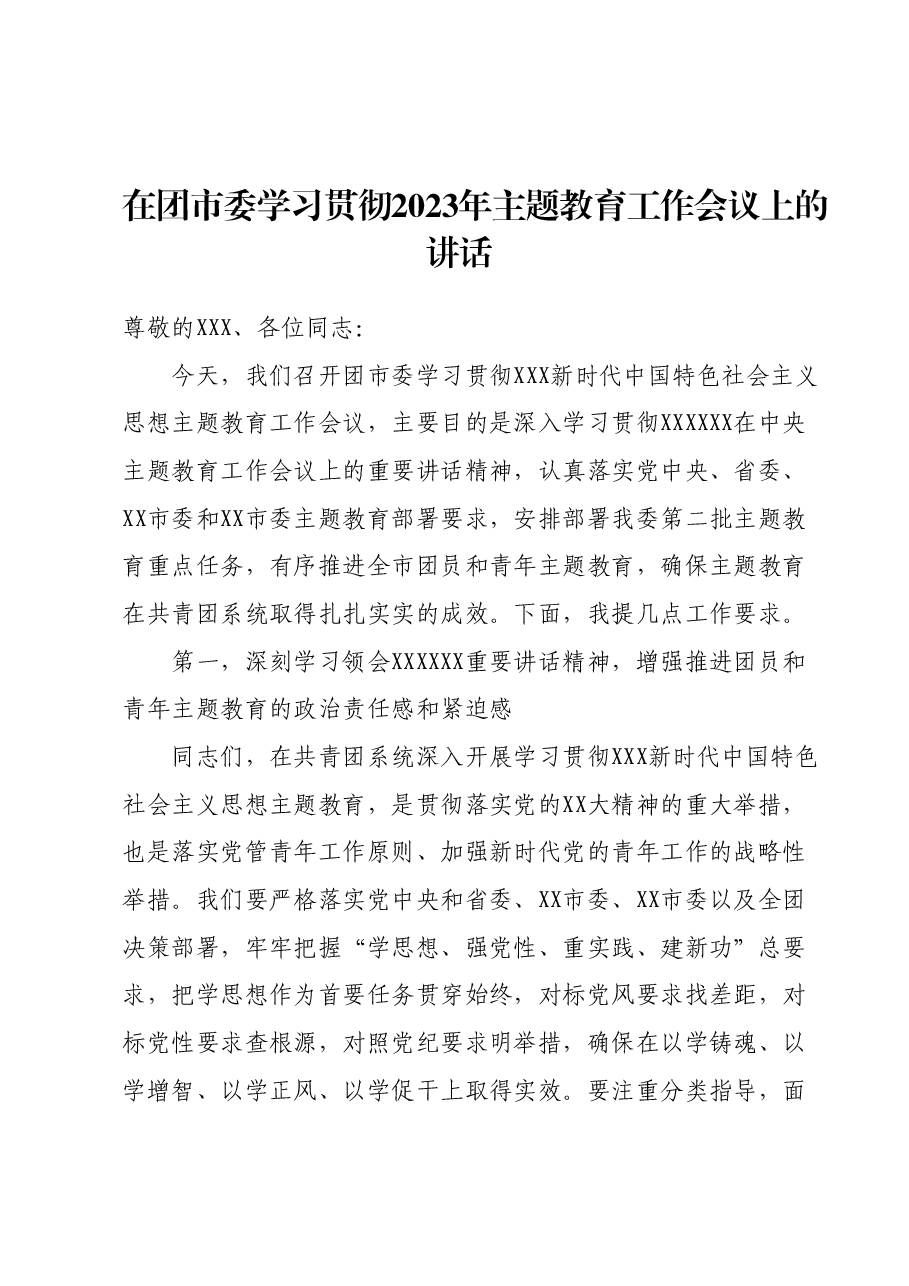 在团市委学习贯彻2023年主题教育工作会议上的讲话.docx，第1页预览