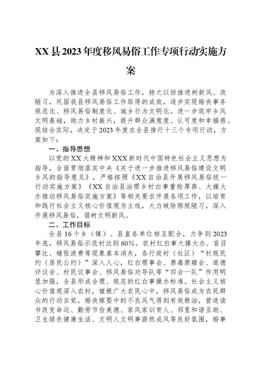 XX县2023年度移风易俗工作专项行动实施方案.docx,第1页预览