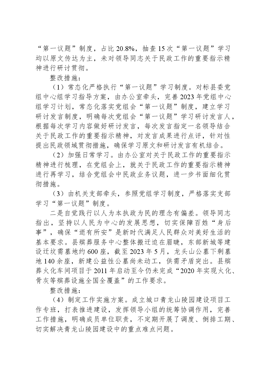 县民政局党组落实县委第一巡察组巡察反馈意见整改工作实施方案.docx,第2页预览