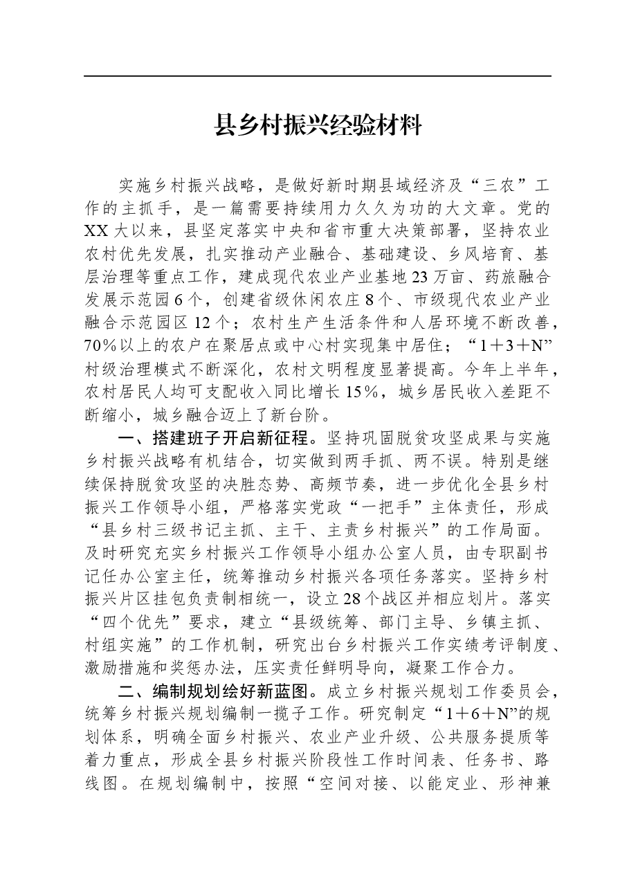 县乡村振兴经验材料.docx,第1页预览