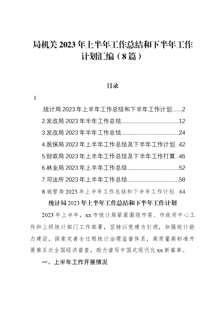 (8篇)局机关2023年上半年工作总结和下半年工作计划汇编.docx,第1页预览
