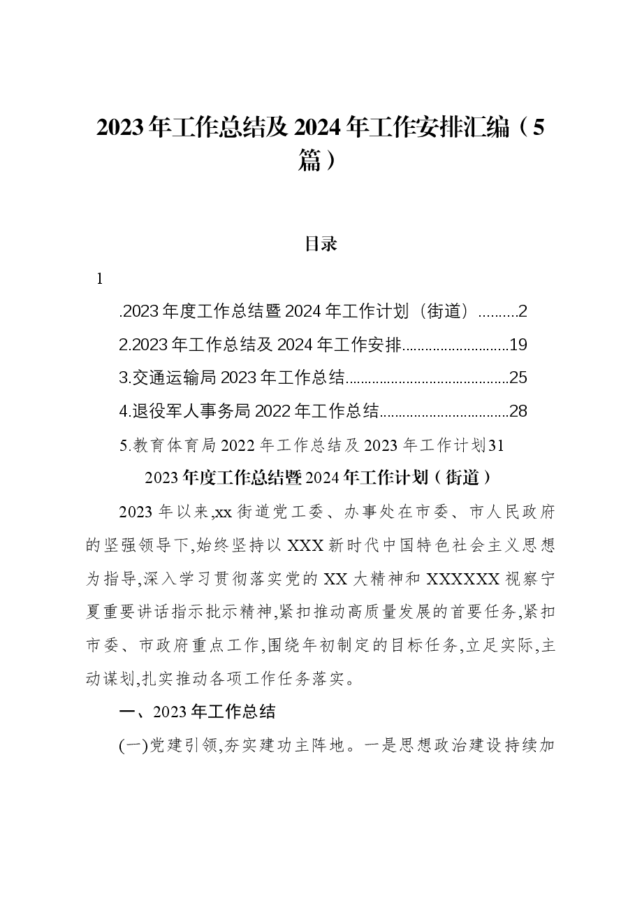 (5篇)2023年工作总结及2024年工作安排汇编.docx,第1页预览