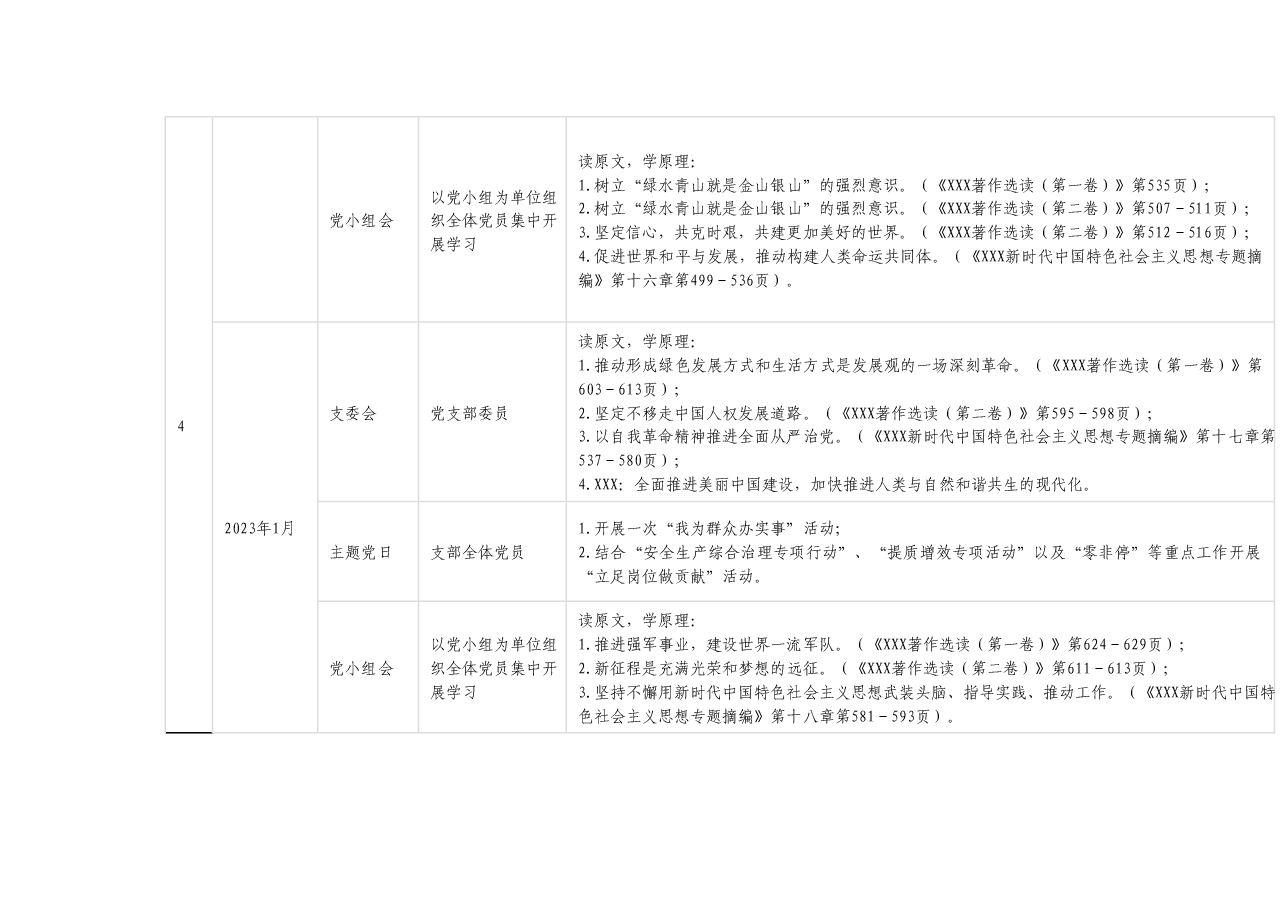 XXX党支部学习贯彻2023年主题教育学习计划.docx,第4页预览