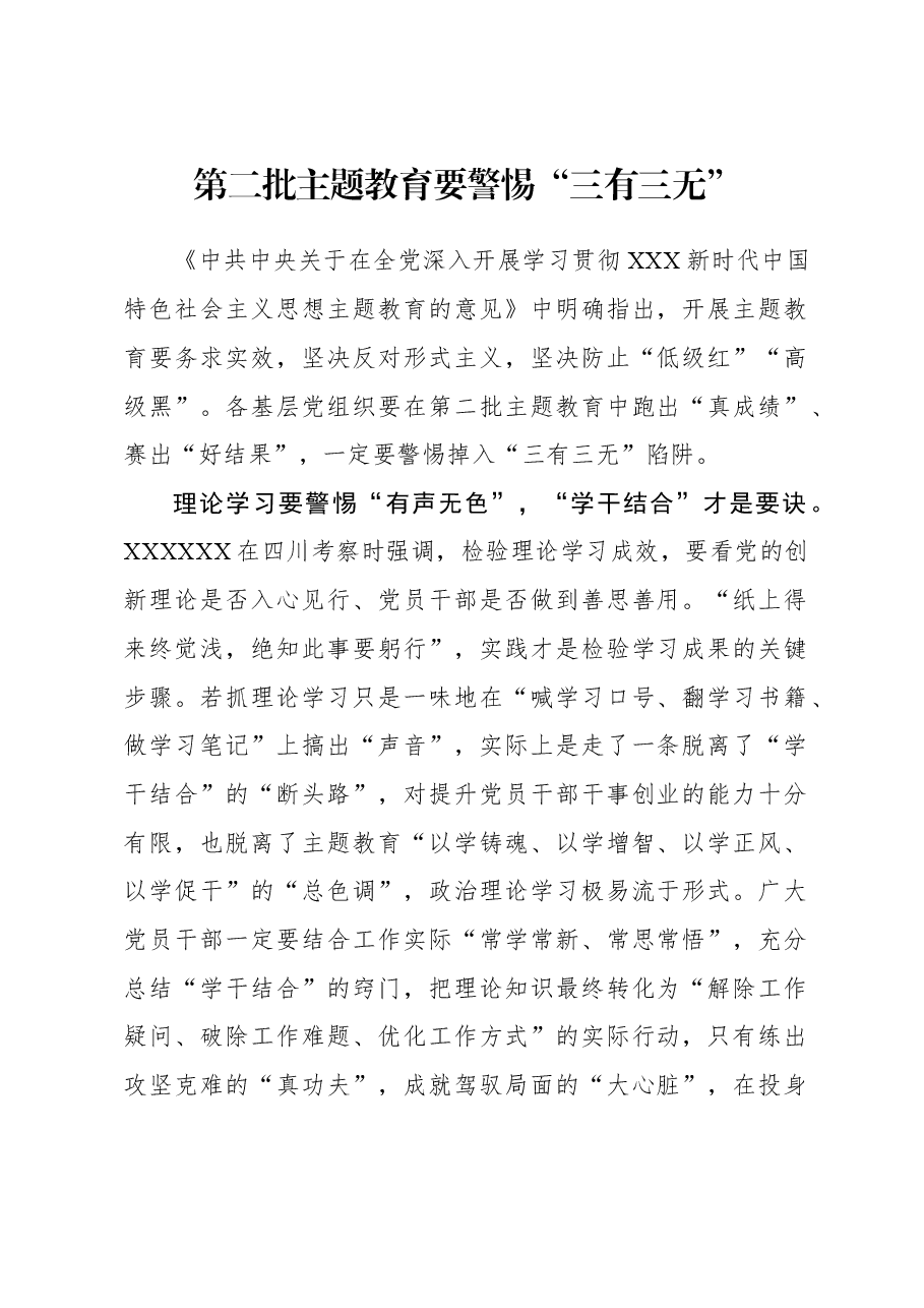 2023年主题教育心得体会:第二批主题教育要警惕“三有三无”.docx,第1页预览