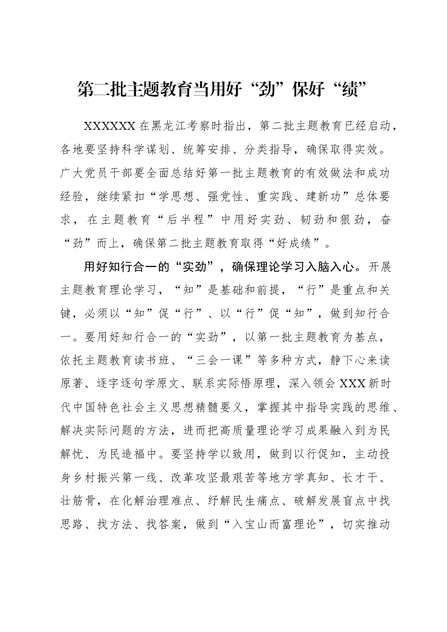 2023年主题教育心得体会:第二批主题教育当用好“劲”保好“绩”.docx,第1页预览