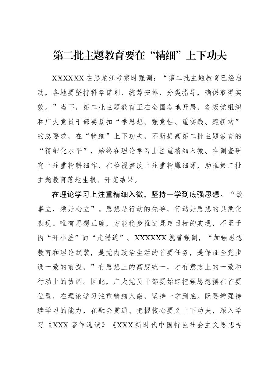 2023年主题教育心得体会：第二批主题教育要在“精细”上下功夫.docx，第1页预览