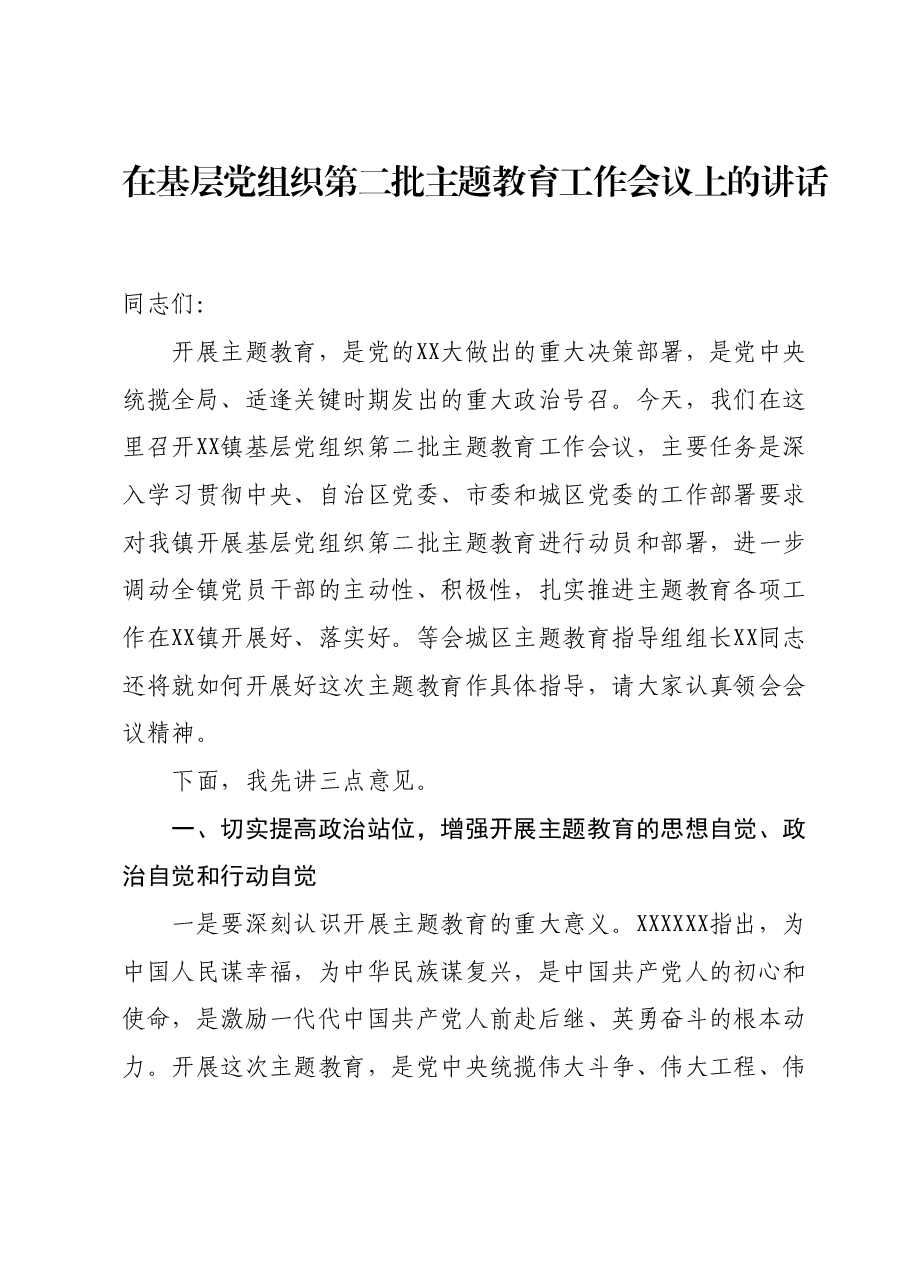 在基层党组织第二批主题教育工作会议上的讲话.docx，第1页预览