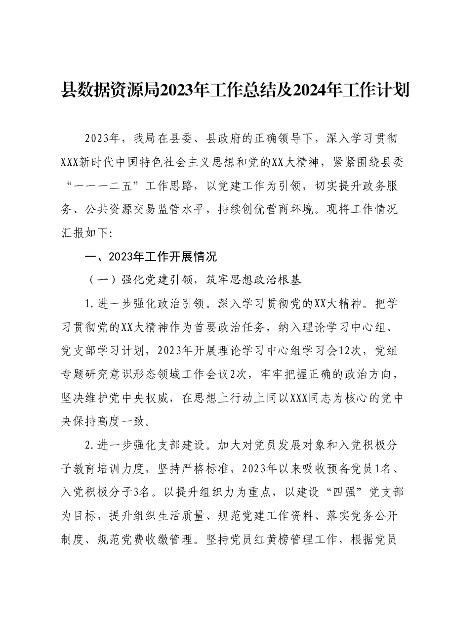 县数据资源局2023年工作总结及2024年工作计划.docx,第1页预览