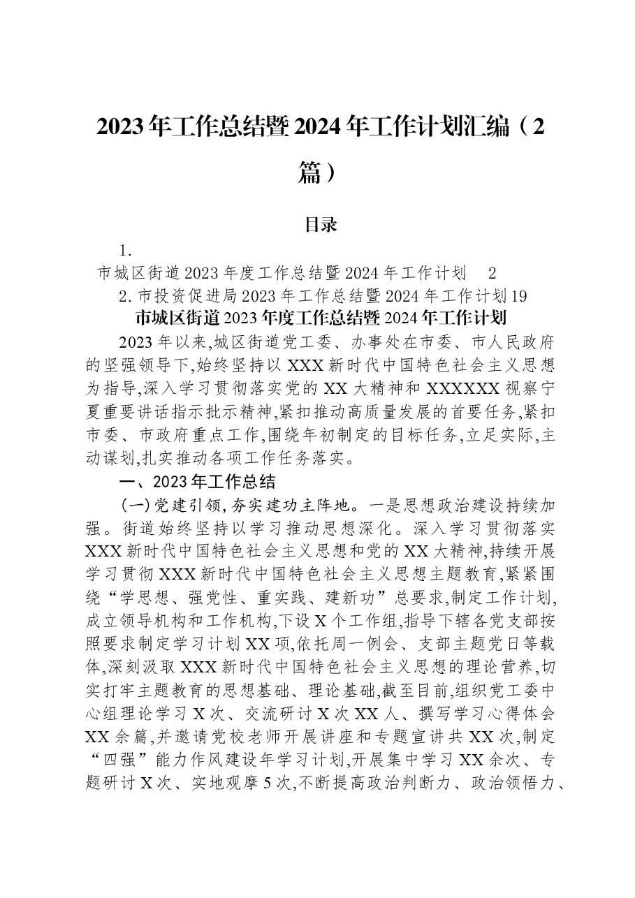 (2篇)2023年工作总结暨2024年工作计划汇编.docx,第1页预览