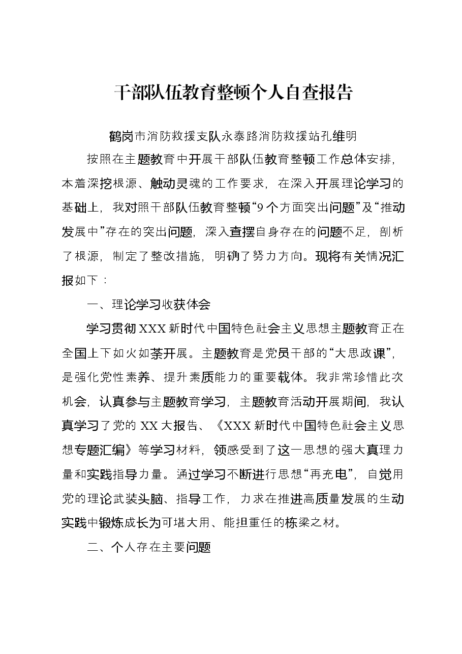 干部队伍教育整顿个人自查报告.docx,第1页预览