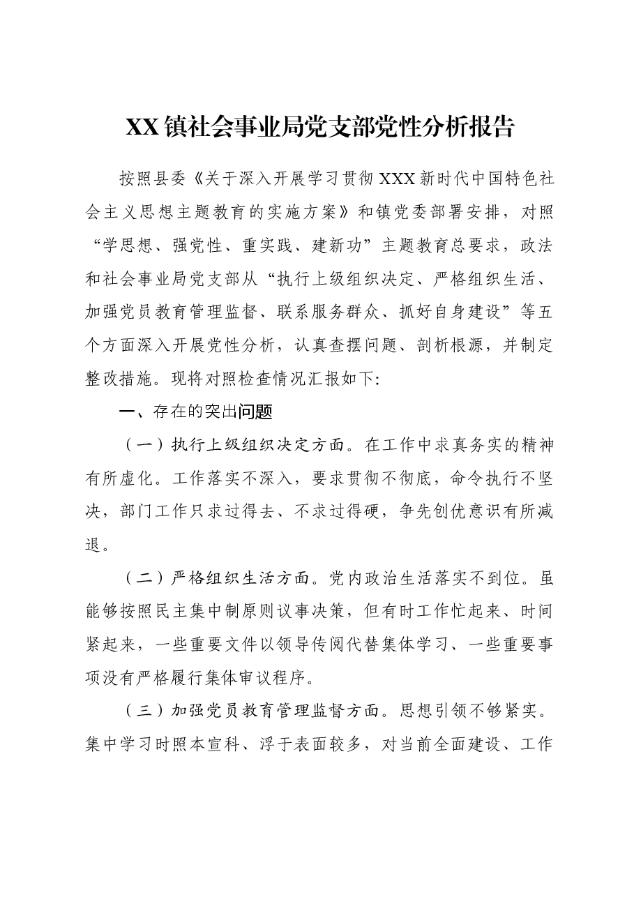 xx镇社会事业局支部党性分析报告.docx,第1页预览