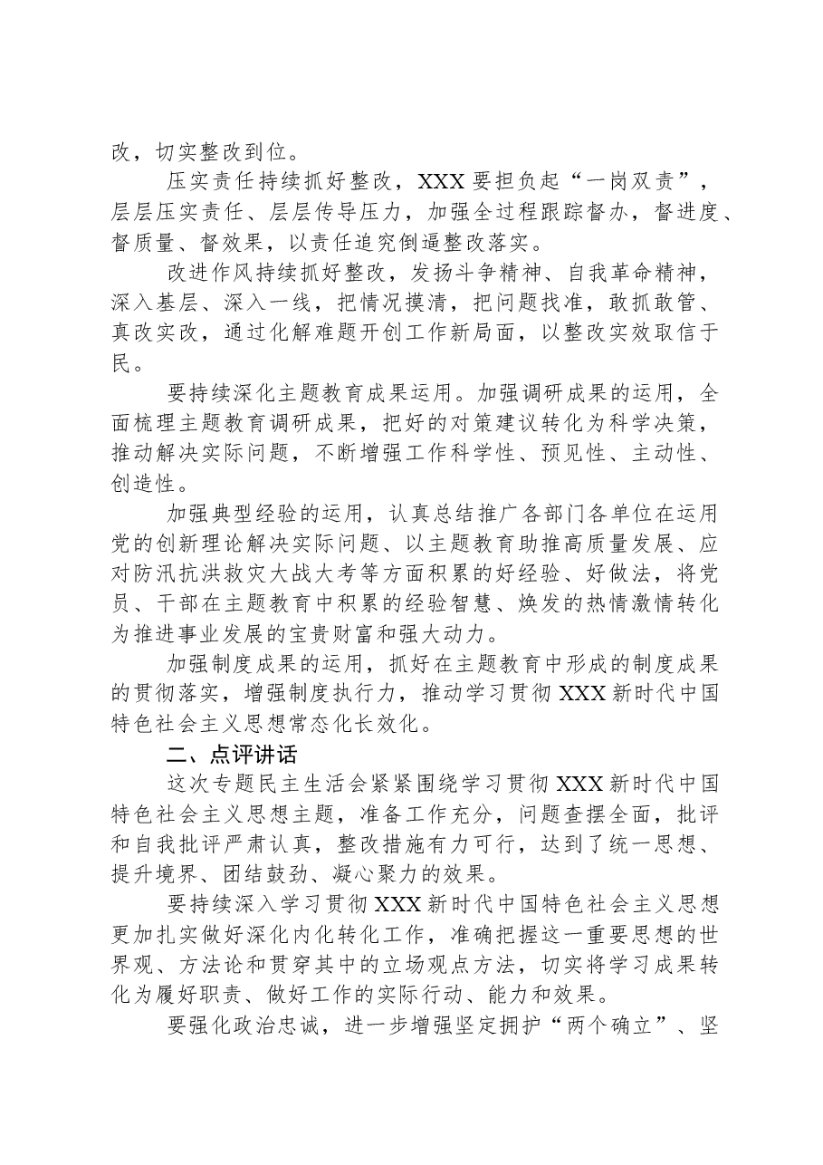 在主题教育民主生活会上的总结讲话和点评讲话.docx，第2页预览