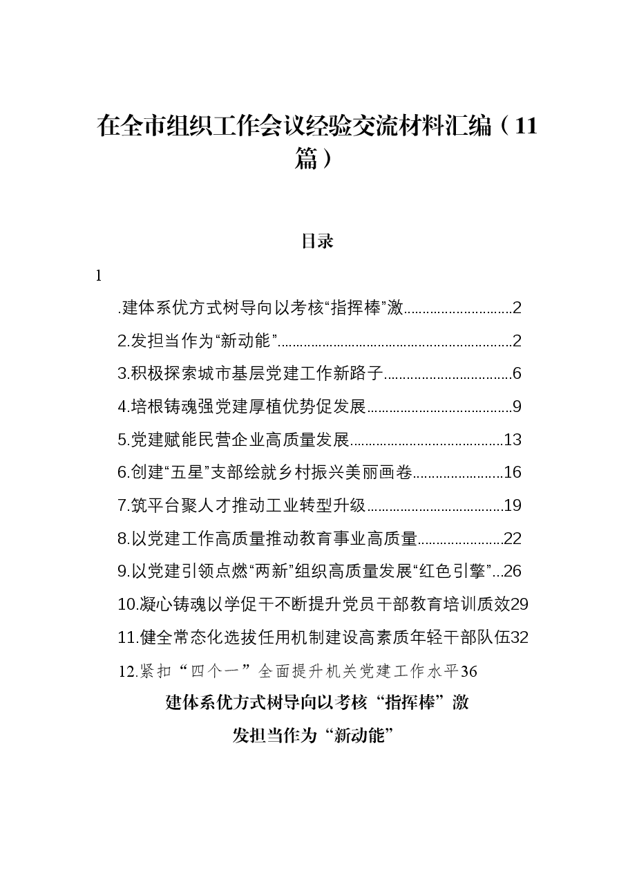 (11篇)在全市组织工作会议经验交流材料汇编.docx,第1页预览