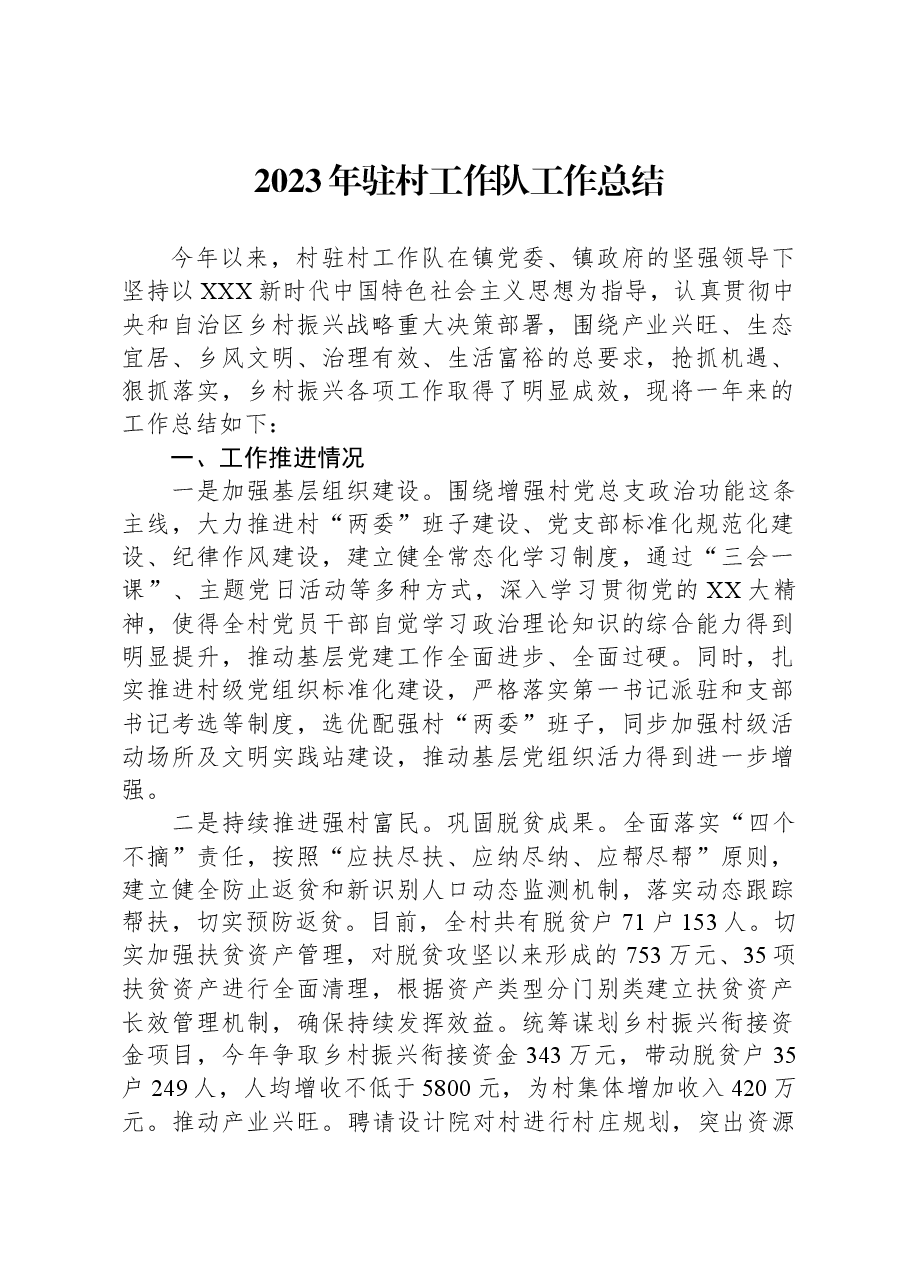 2023年驻村工作队工作总结.docx,第1页预览
