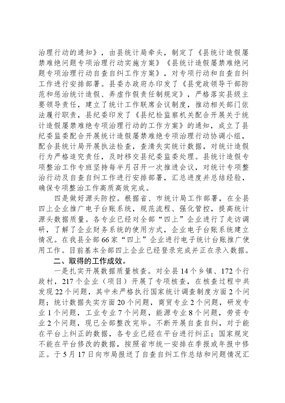 统计造假问题专项整治工作情况报告.docx,第2页预览