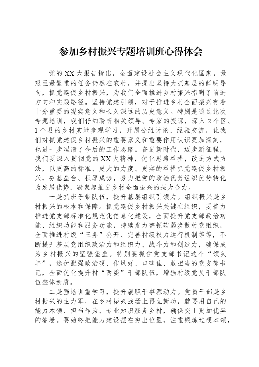 参加乡村振兴专题培训班心得体会.docx,第1页预览