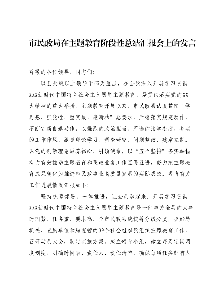 市民政局在主题教育阶段性总结汇报会上的发言.docx,第1页预览