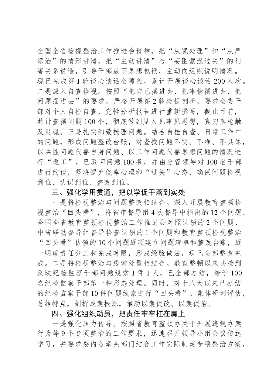 区纪委监委关于教育整顿检视整治工作推进会精神落实情况的汇报.docx,第2页预览