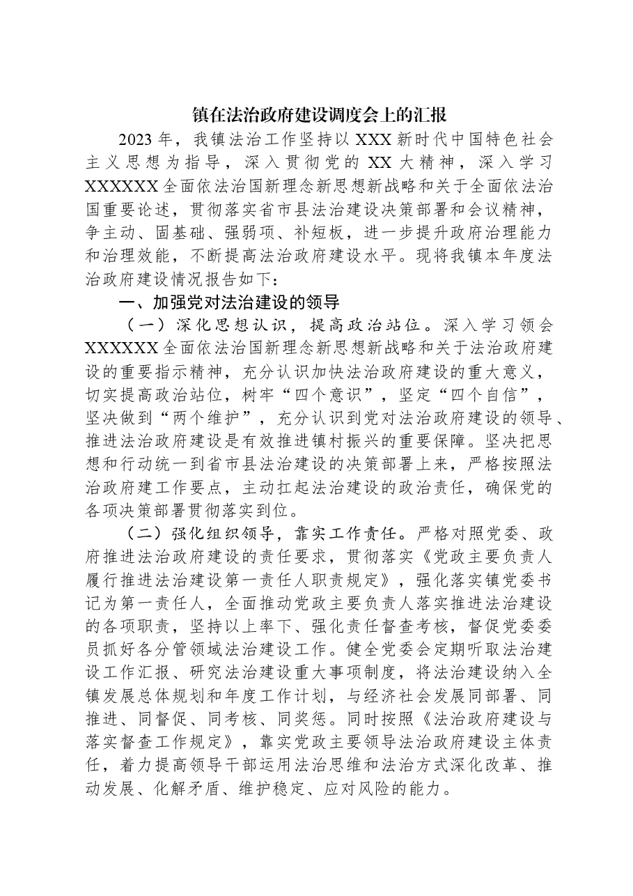 镇在法治政府建设调度会上的汇报.docx,第1页预览