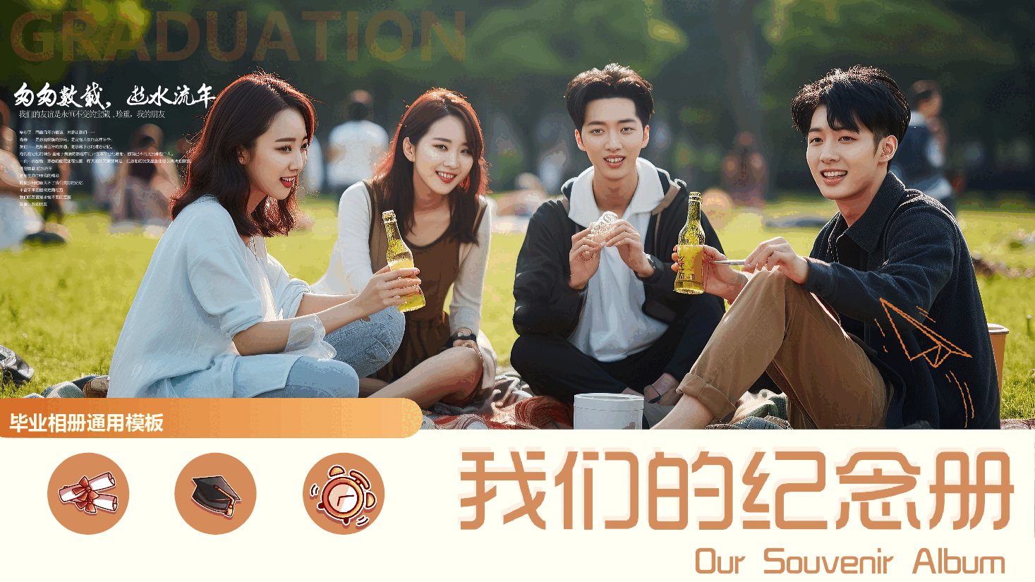 简约风毕业相册：我们的纪念册PPT模板.pptx，第1页预览