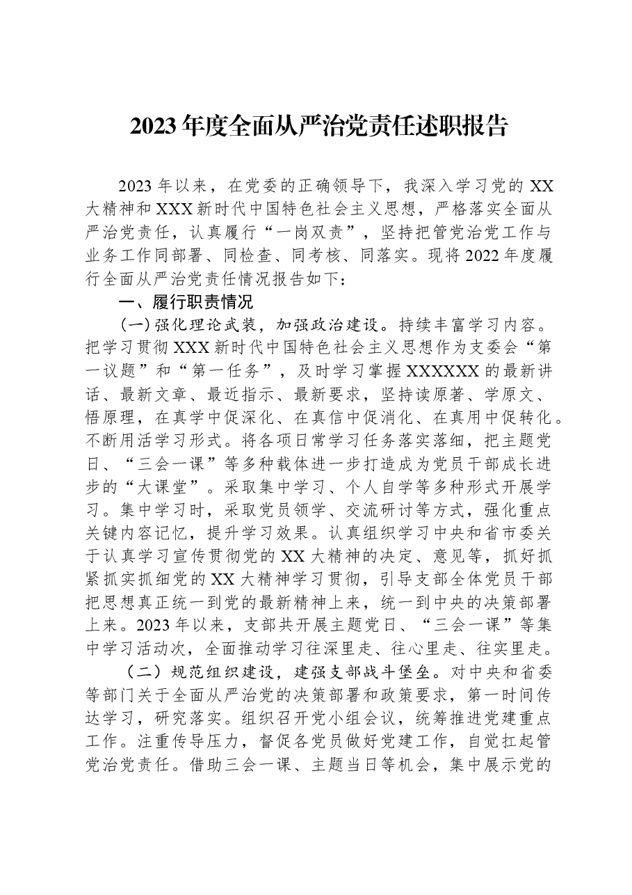 2023年度全面从严治党责任述职报告.docx,第1页预览