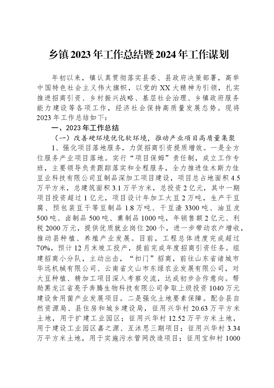 乡镇2023年工作总结暨2024年工作谋划.docx,第1页预览