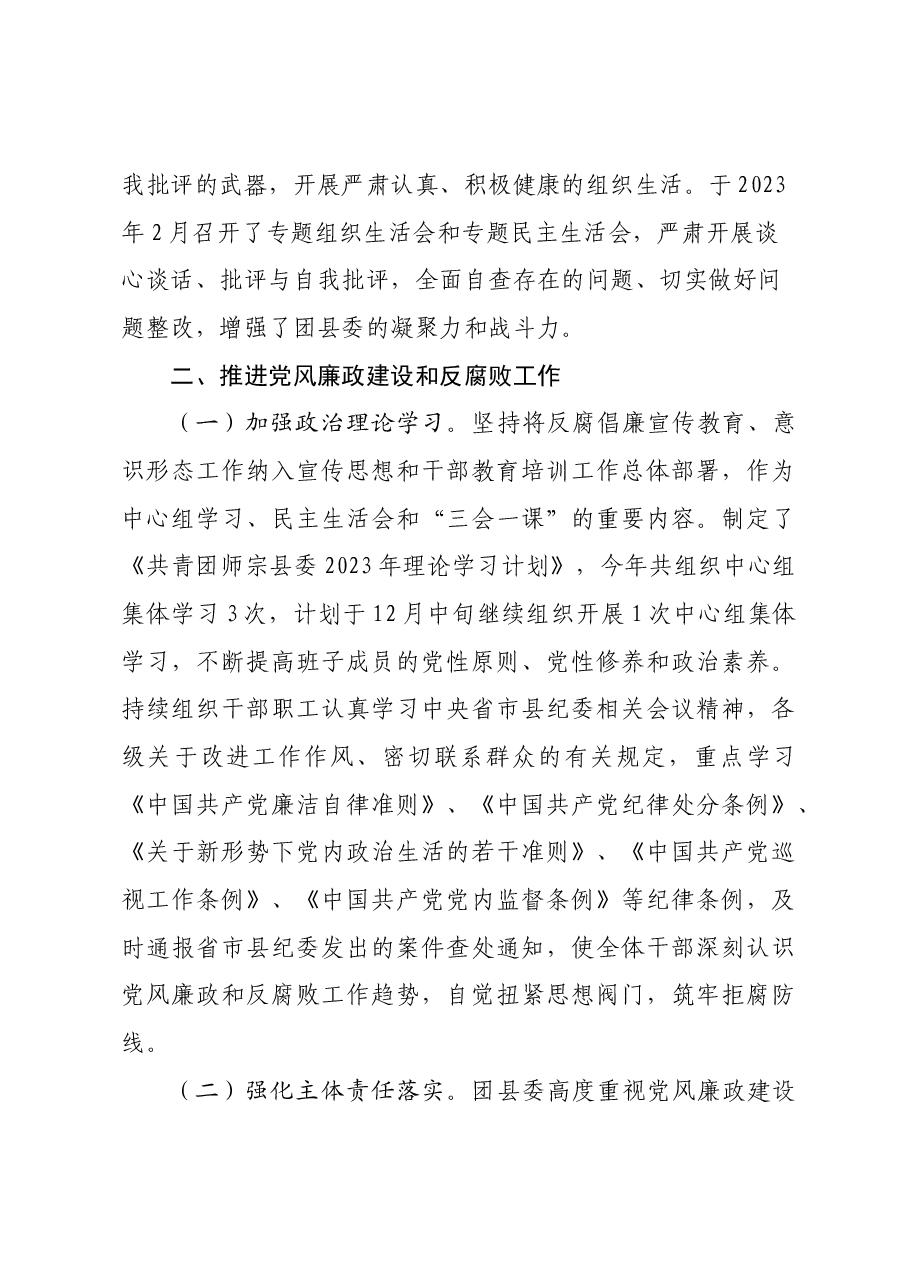 共青团师宗县委2023年度贯彻落实党风廉政建设责任制工作情况汇报.docx,第3页预览