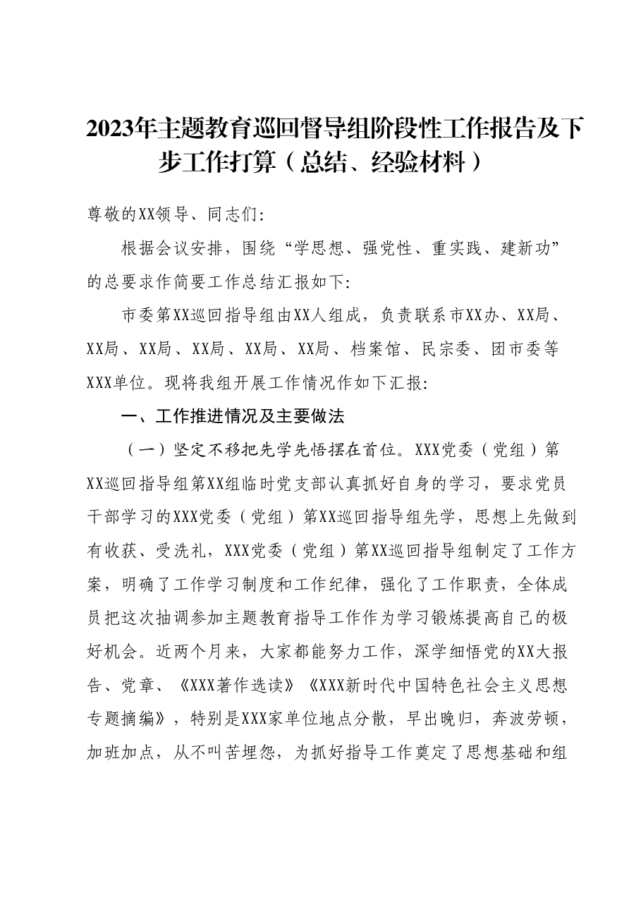 2023年主题教育巡回督导组阶段性工作报告及下步工作打算.docx,第1页预览
