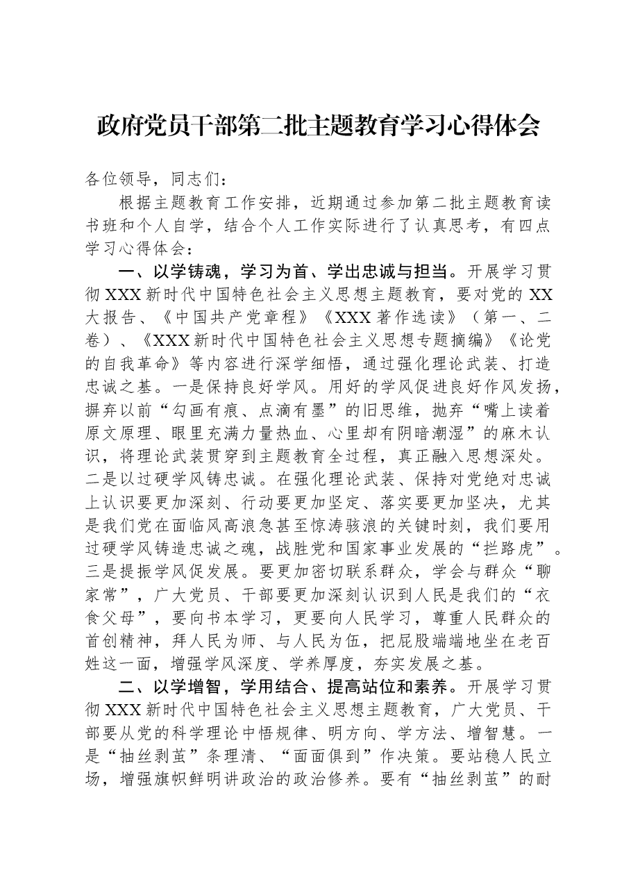 政府党员干部第二批主题教育学习心得体会.docx,第1页预览