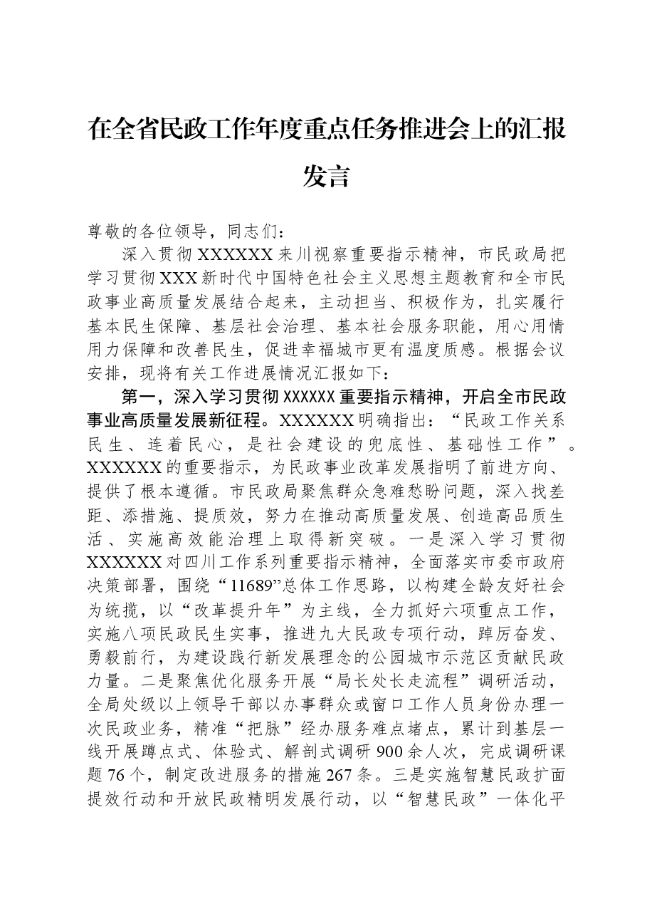 在全省民政工作年度重点任务推进会上的汇报发言.docx,第1页预览