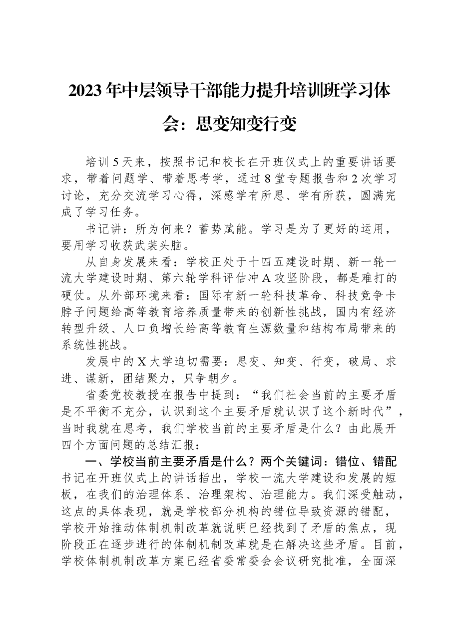 2023年中层领导干部能力提升培训班学习体会:思变知变行变.docx,第1页预览