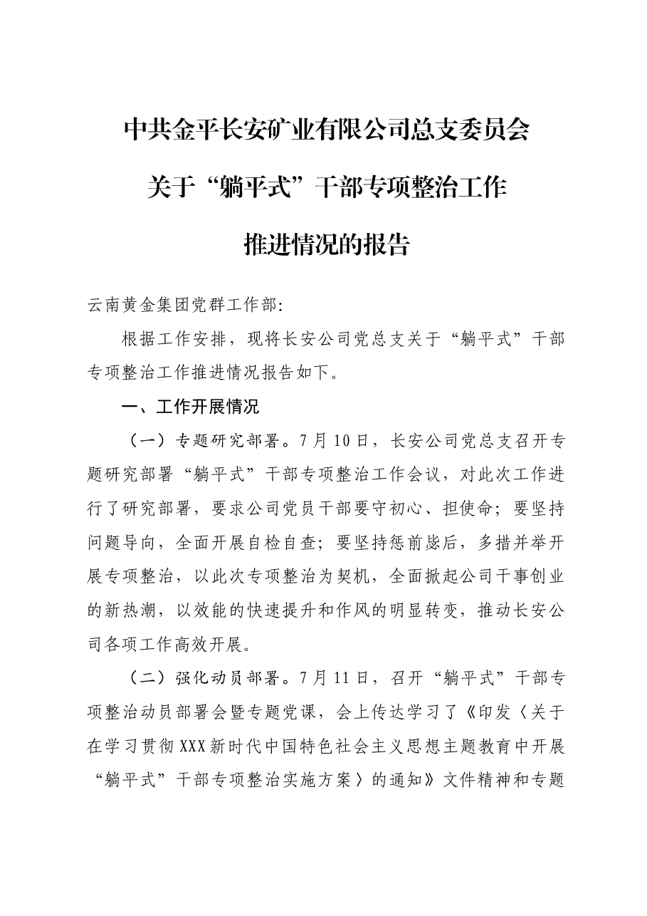 关于“躺平式”干部专项整治工作推进情况的报告.docx,第1页预览