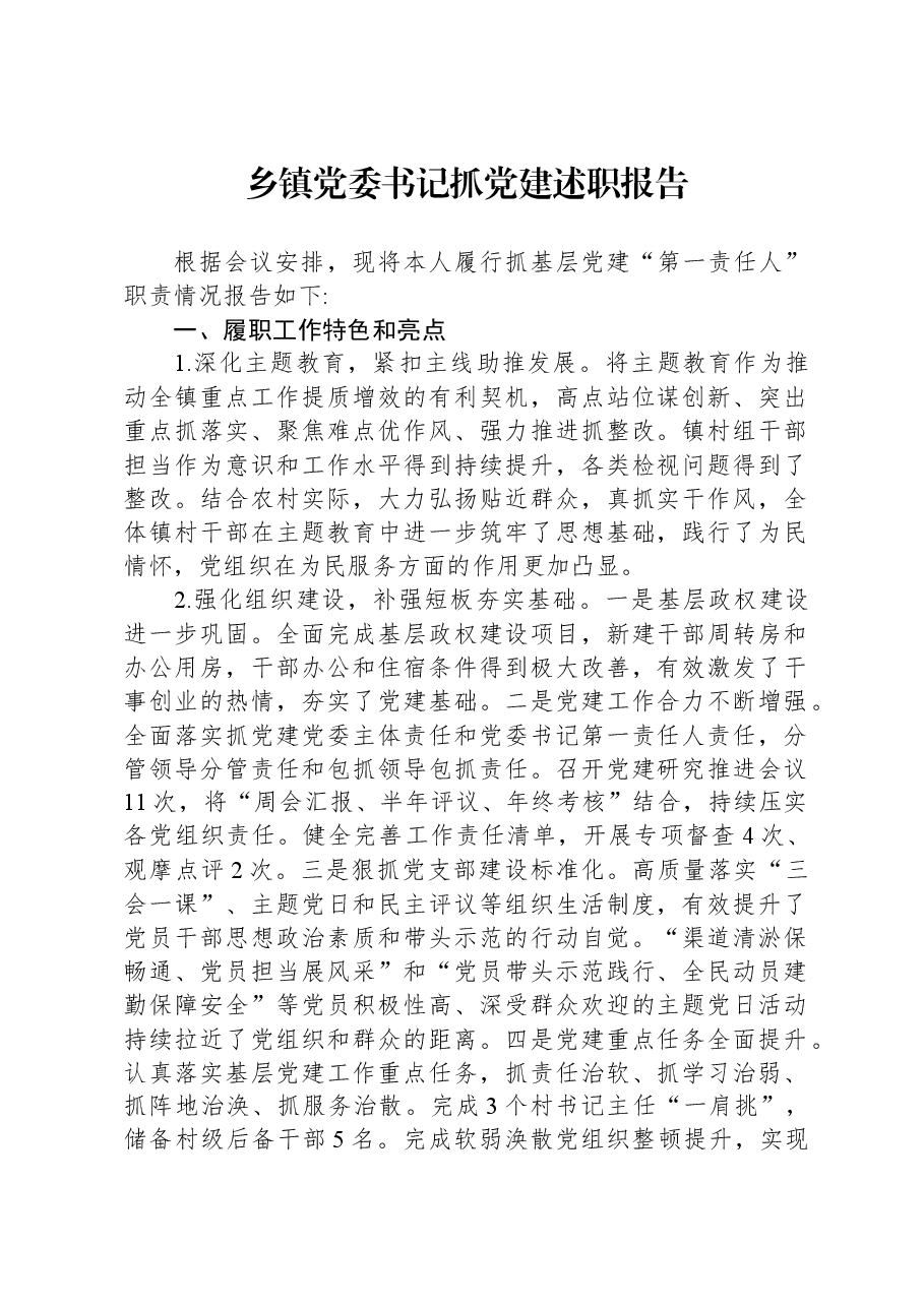 乡镇党委书记抓党建述职报告.docx,第1页预览