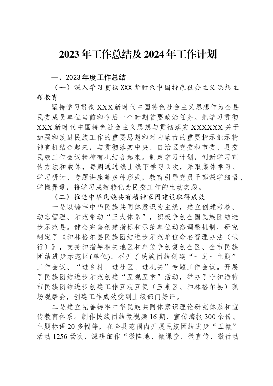 2023年工作总结及2024年工作计划.docx，第1页预览