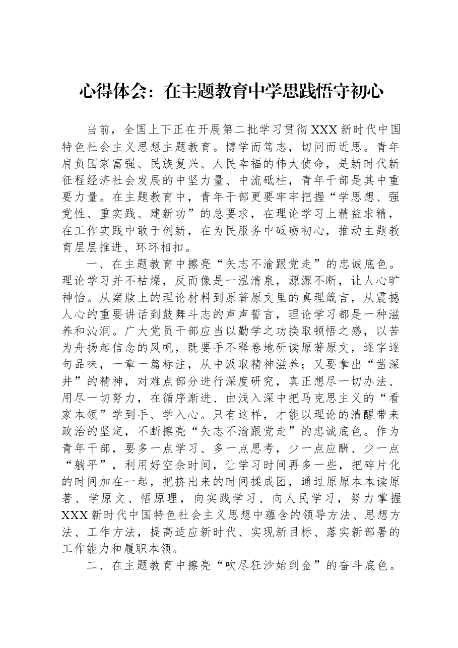 心得体会:在主题教育中学思践悟守初心.docx,第1页预览