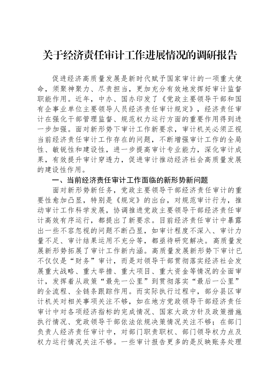 关于经济责任审计工作进展情况的调研报告.docx,第1页预览