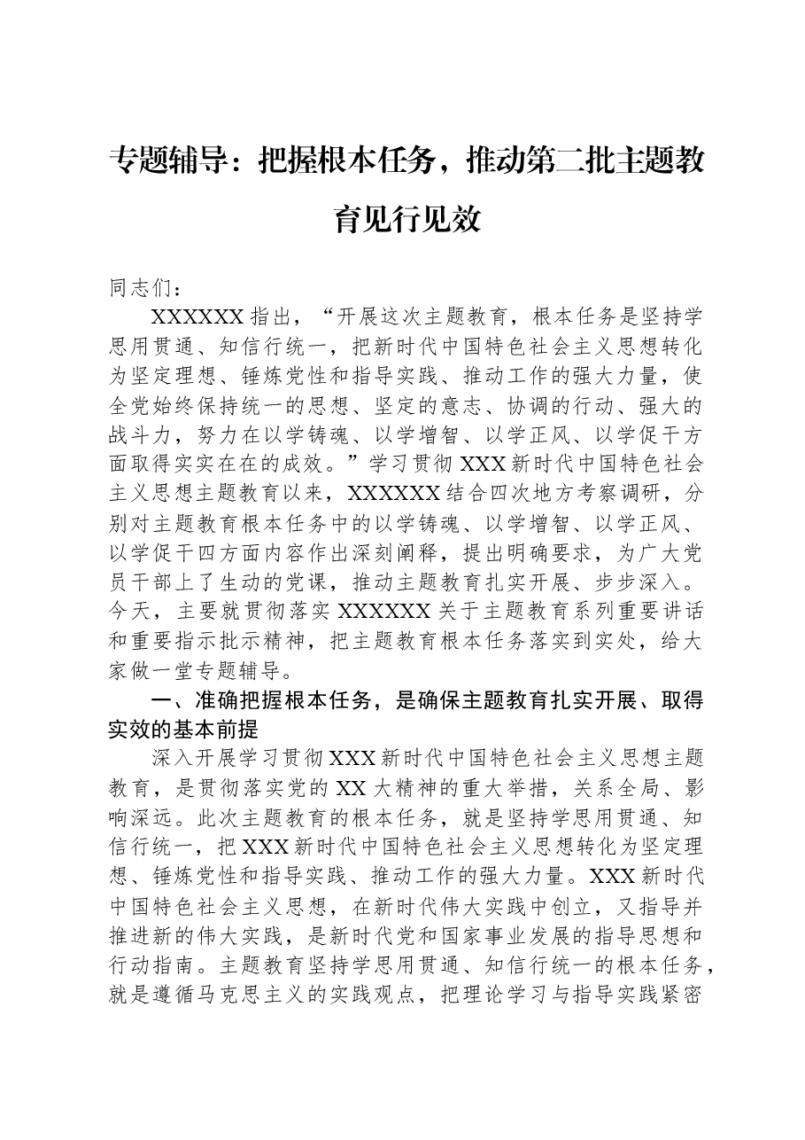 专题辅导:把握根本任务,推动第二批主题教育见行见效.docx,第1页预览