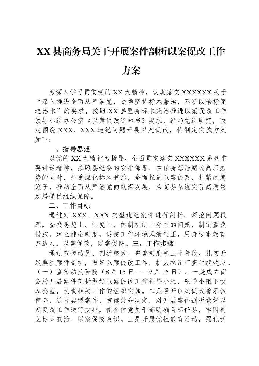 XX县商务局关于开展案件剖析以案促改工作方案.docx,第1页预览