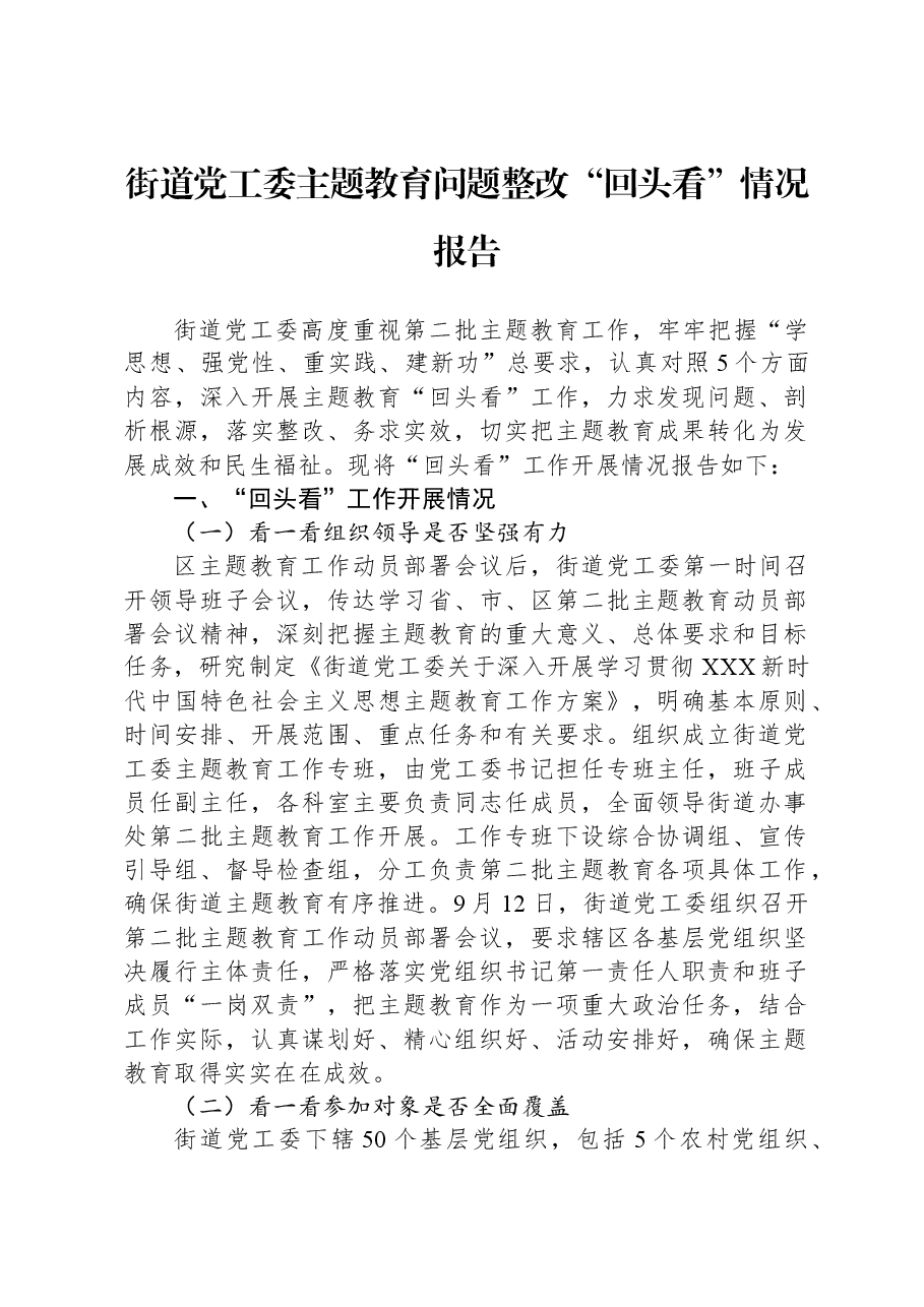 街道党工委主题教育问题整改“回头看”情况报告.docx,第1页预览