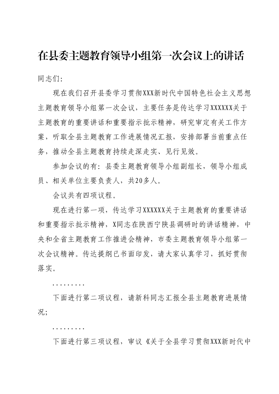 在县委主题教育领导小组第一次会议上的讲话.docx，第1页预览