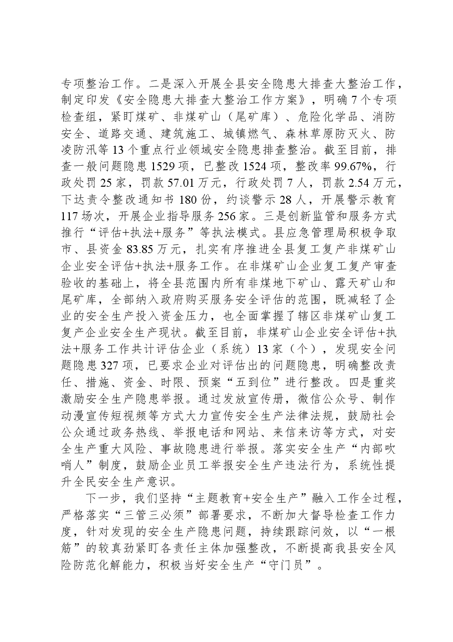 县应急管理局长在主题教育“安全生产”专题研讨交流会上的发言.docx，第3页预览