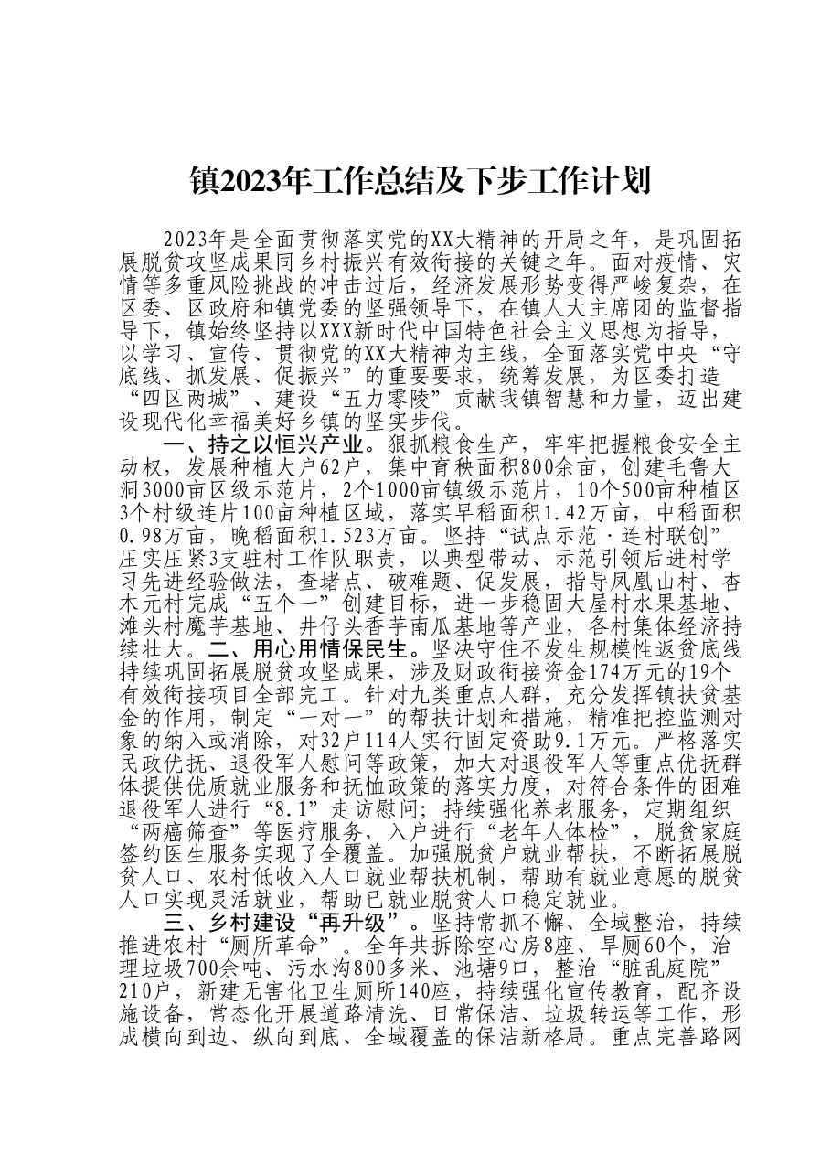 镇2023年工作总结及下步工作计划.doc，第1页预览