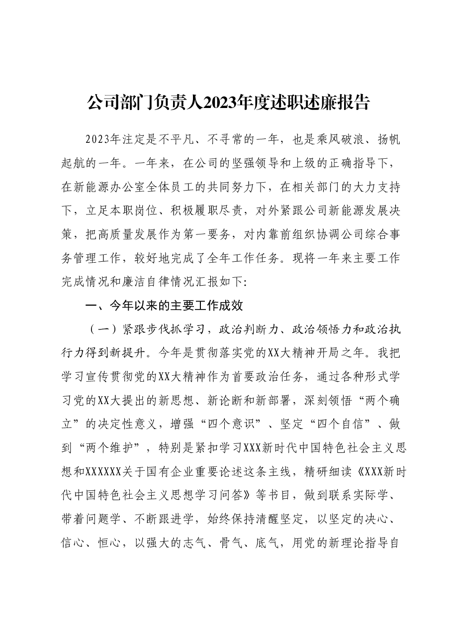 公司部门负责人2023年度述职述廉报告.docx,第1页预览