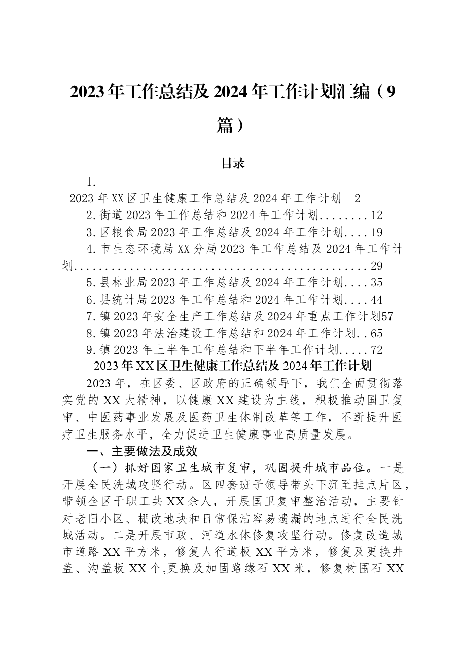 （9篇）2023年工作总结及2024年工作计划汇编.docx，第1页预览