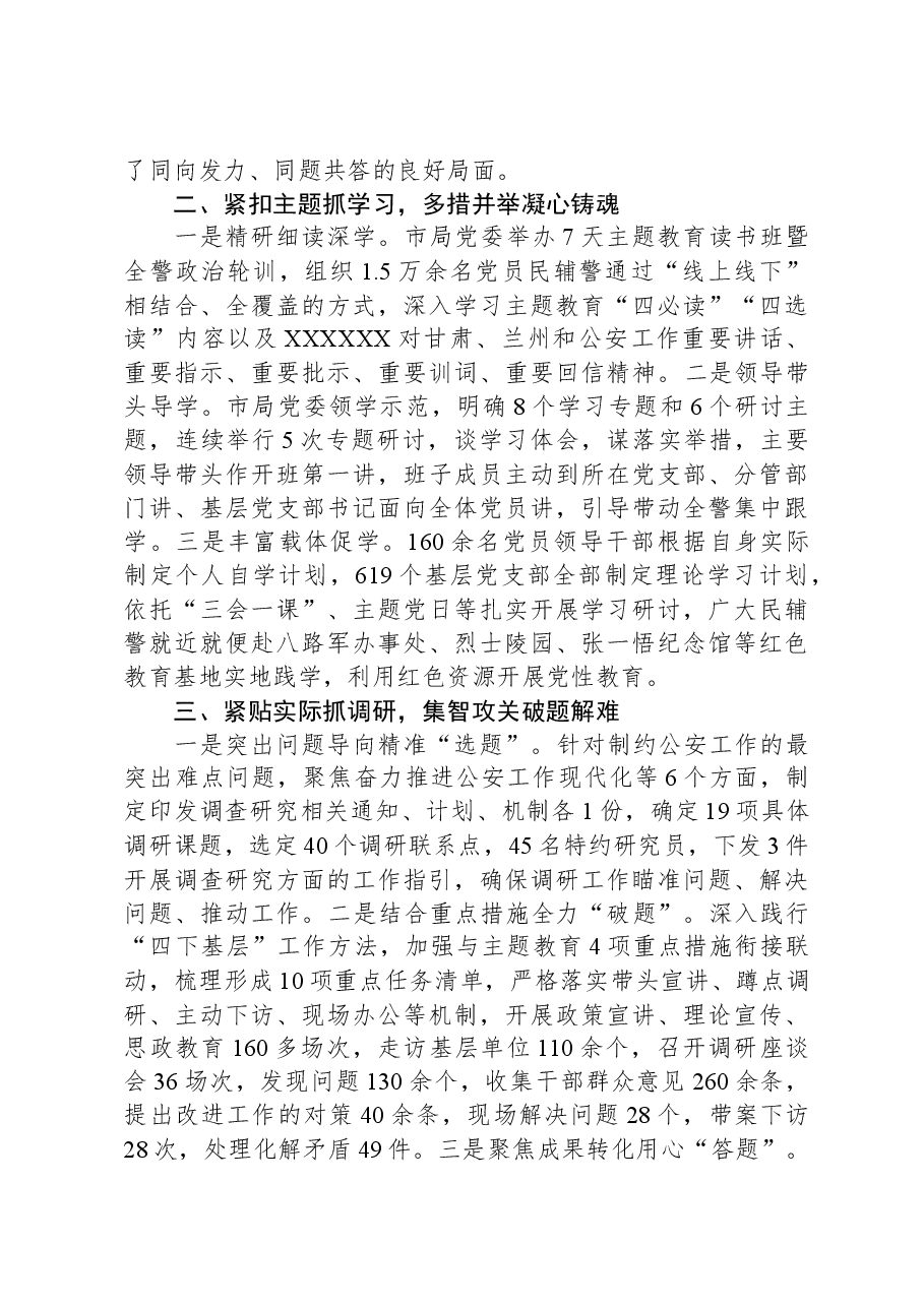 市公安局党委书记在全市主题教育推进会暨经验分享会上的交流发言.docx,第2页预览
