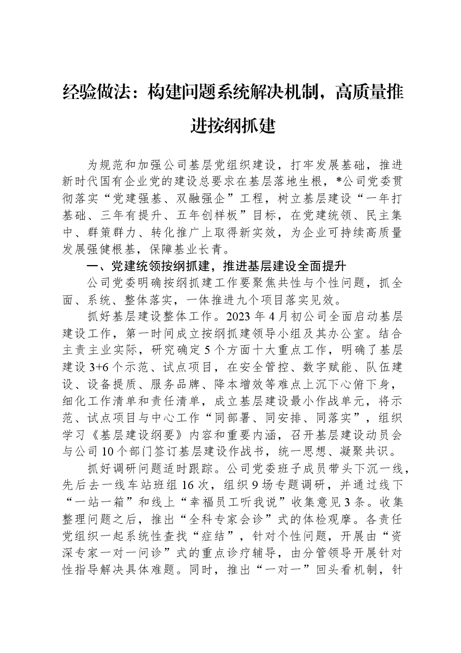 经验做法:构建问题系统解决机制,高质量推进按纲抓建.docx,第1页预览